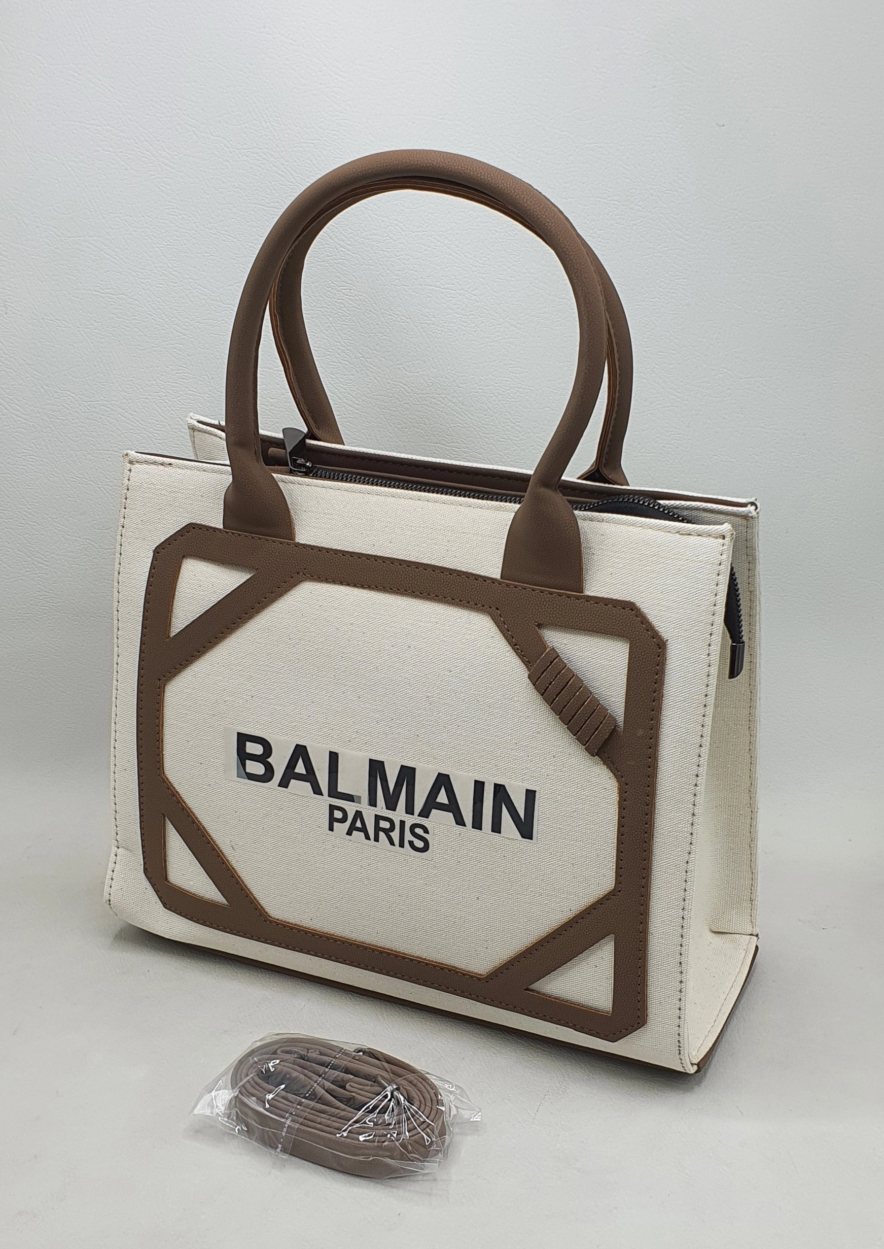 کیف دستی زنانه کتان بالمن BALMAIN سفید و کرم