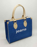 کیف دوشی زنانه مدل مربعی سه تکه جین کرمی