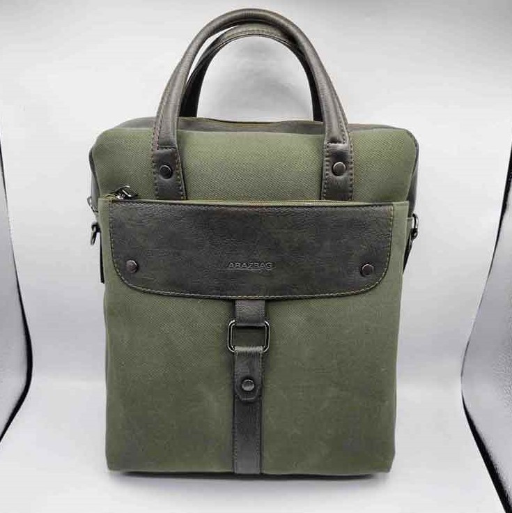 کیف دوشی چرم و کتان مردانه کد 255 سبز